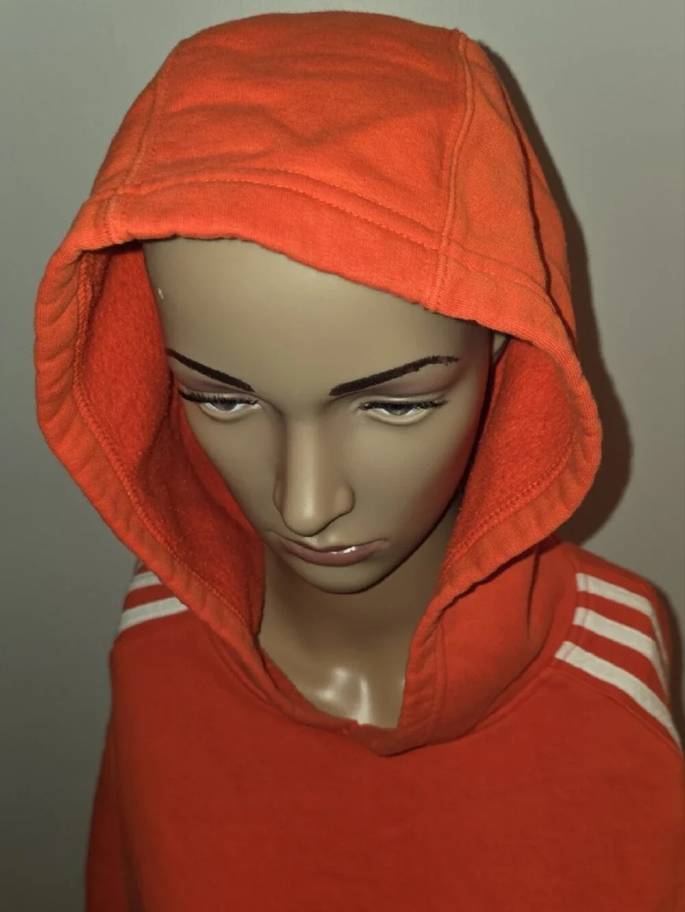 adidas Orange Crewneck Hoodie with White Shoulder Stripes - Picture 4 of 8